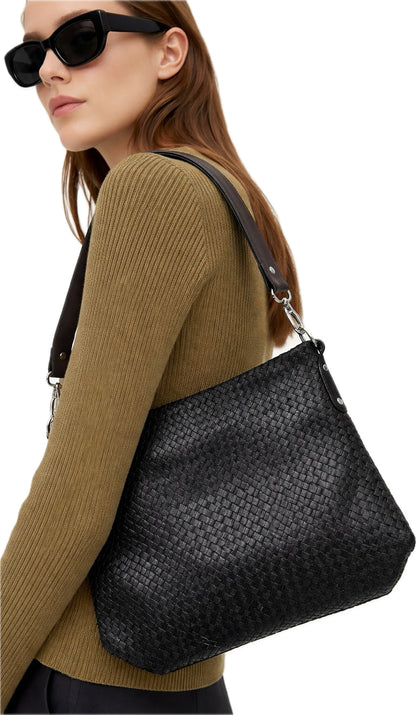 Women's Woven Crossbody Studded Leather Bag