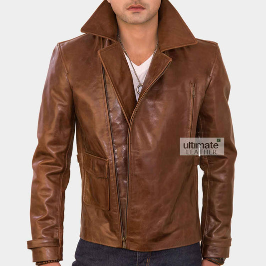 Vintage Motorcycle Brown Leather Jacket For Men