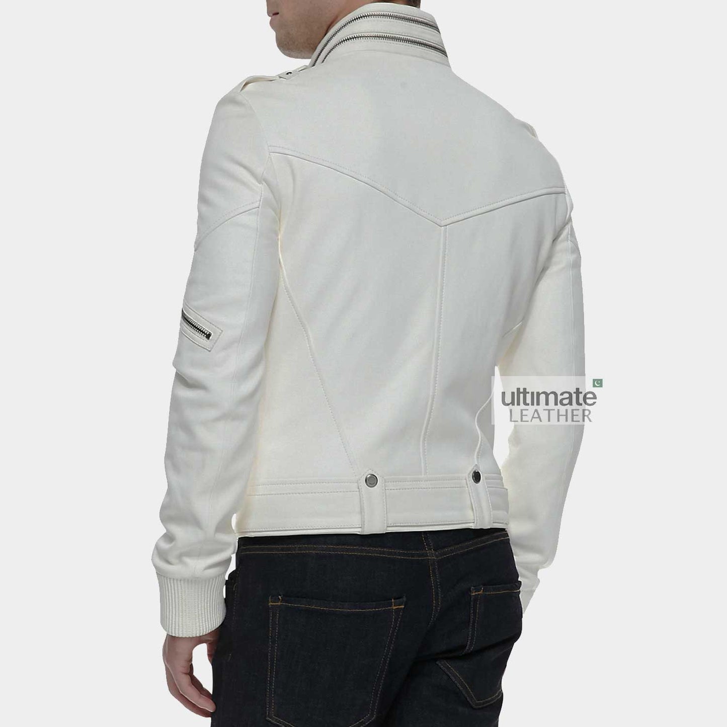 Men's White Artificial Leather Jacket