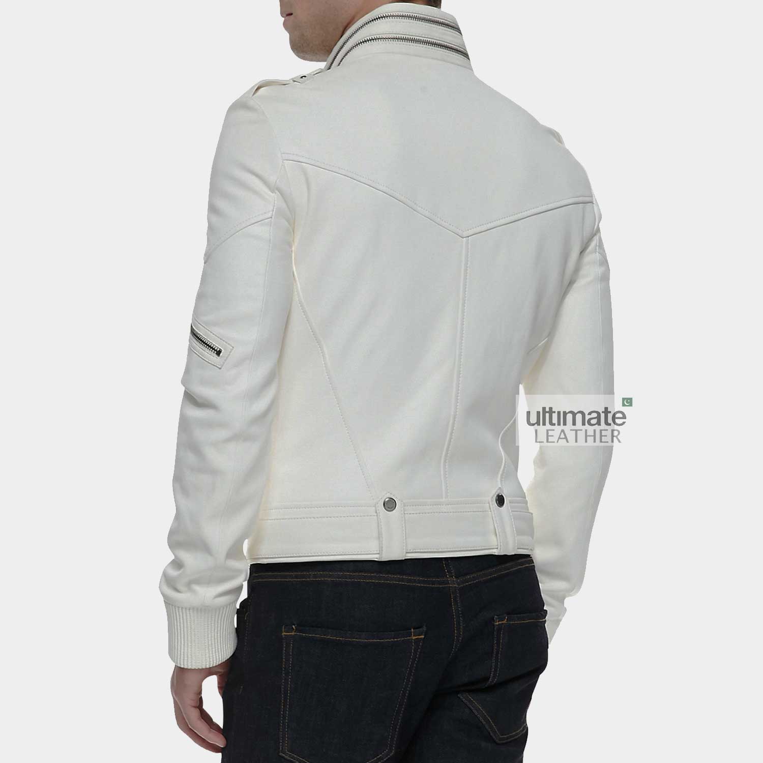 Men's White Artificial Leather Jacket