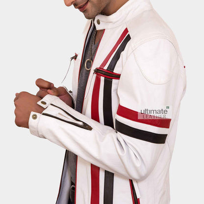Men’s White Biker Racer Leather Jacket