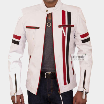 Men’s White Biker Racer Leather Jacket