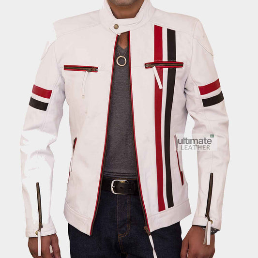 Men’s White Biker Racer Leather Jacket