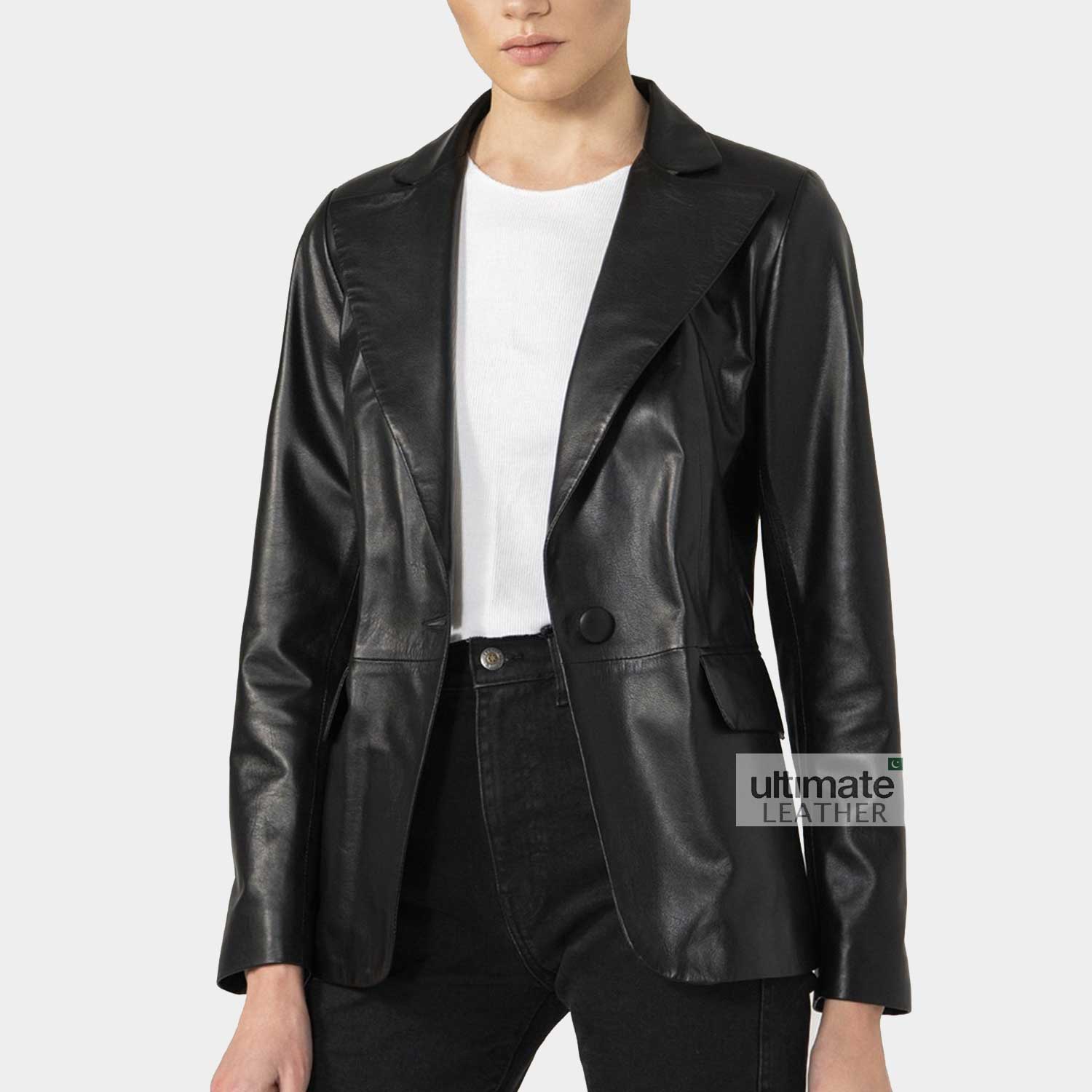 Women's Black Leather Blazer
