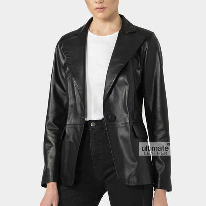 Women's Black Leather Blazer