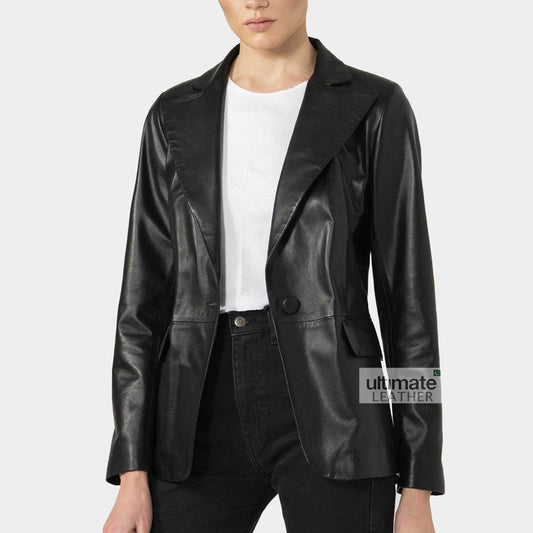 Women's Black Leather Blazer