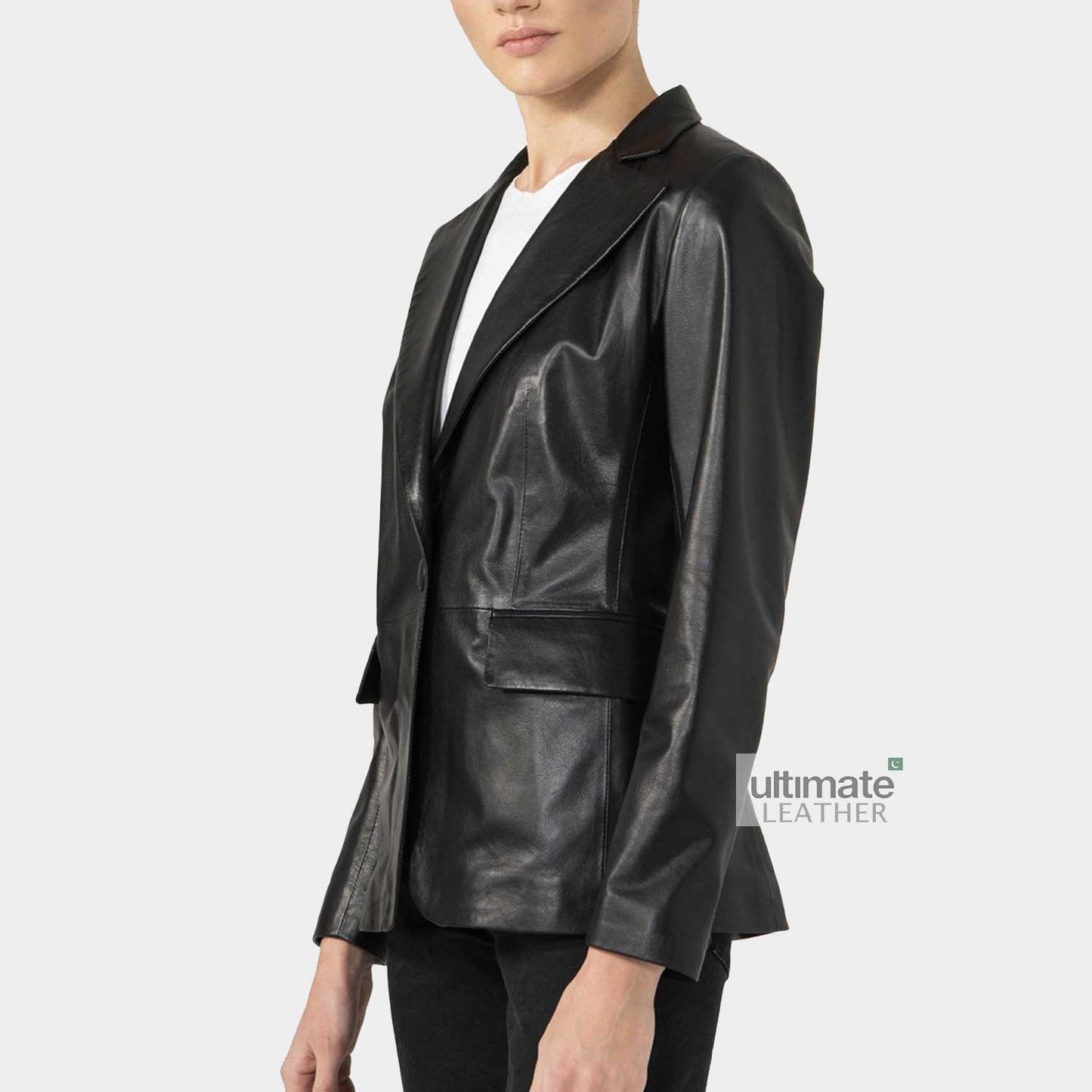Women's Black Leather Blazer
