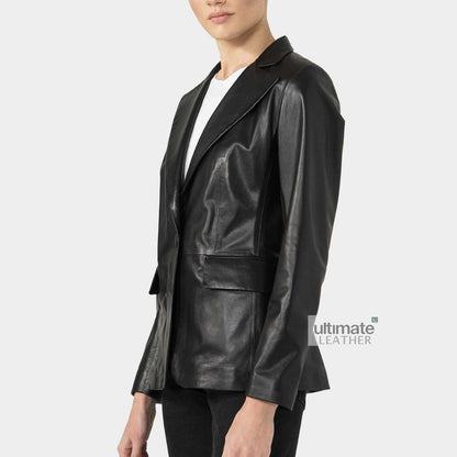 Women's Black Leather Blazer