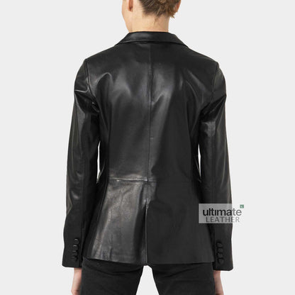 Women's Black Leather Blazer