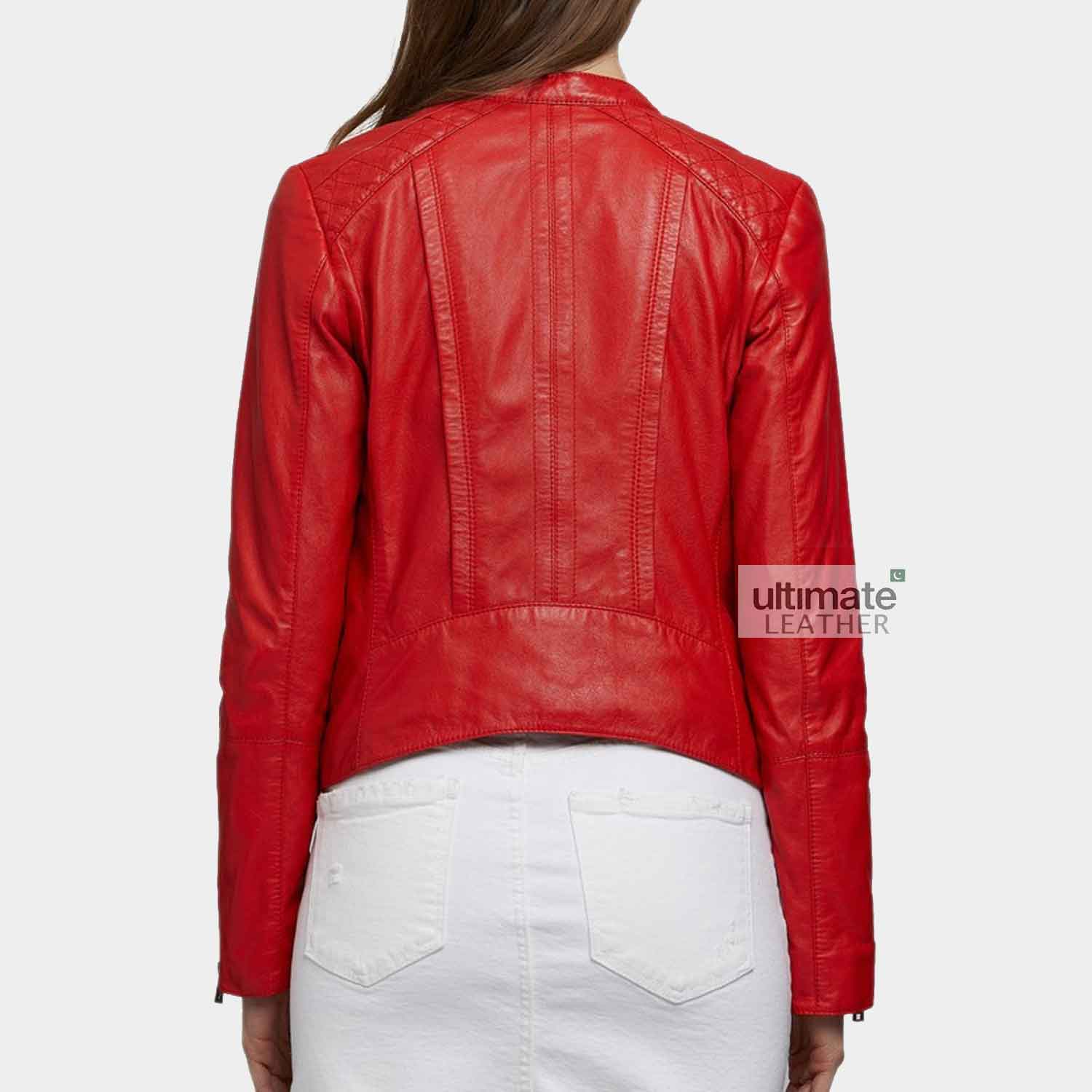 Women's Blood Red Leather Jacket