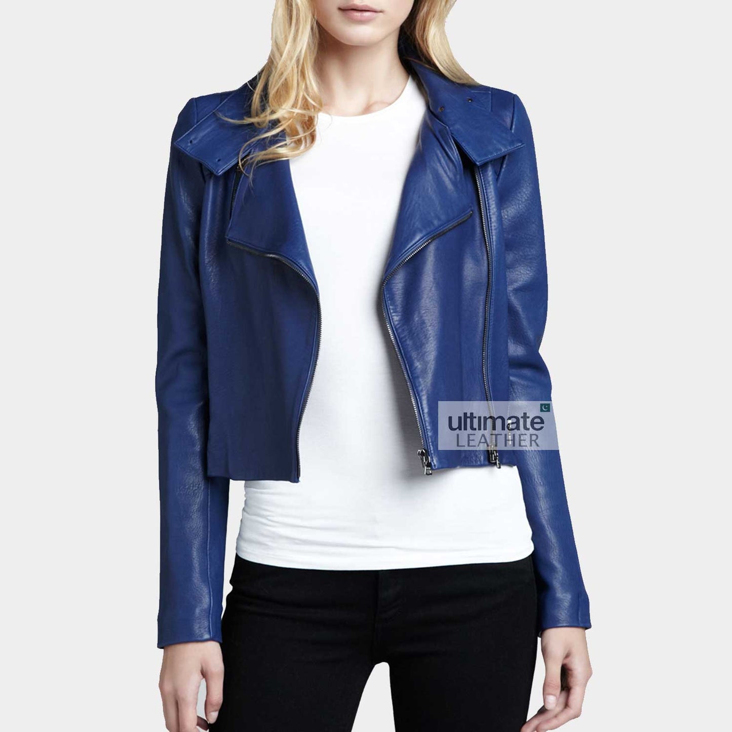 Women's Blue Biker Leather Jacket