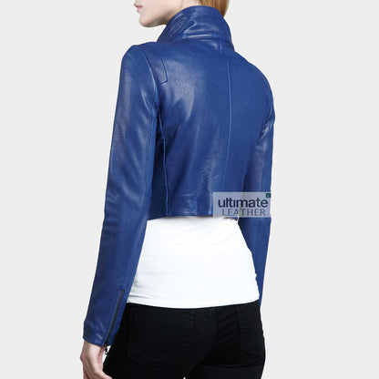 Women's Blue Biker Leather Jacket