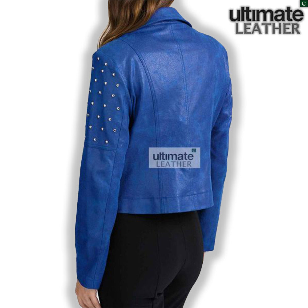 Women's Blue Slim Fit Leather Jacket