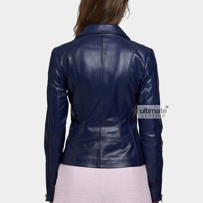 Navy Blue Genuine Leather Jacket for Women