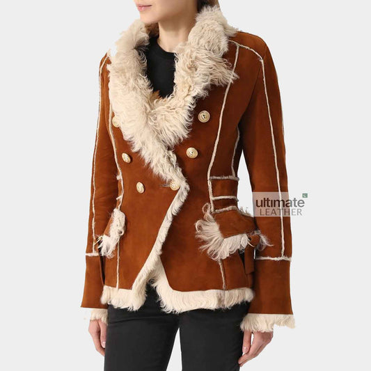 Womens Brown Shearling Leather Jacket