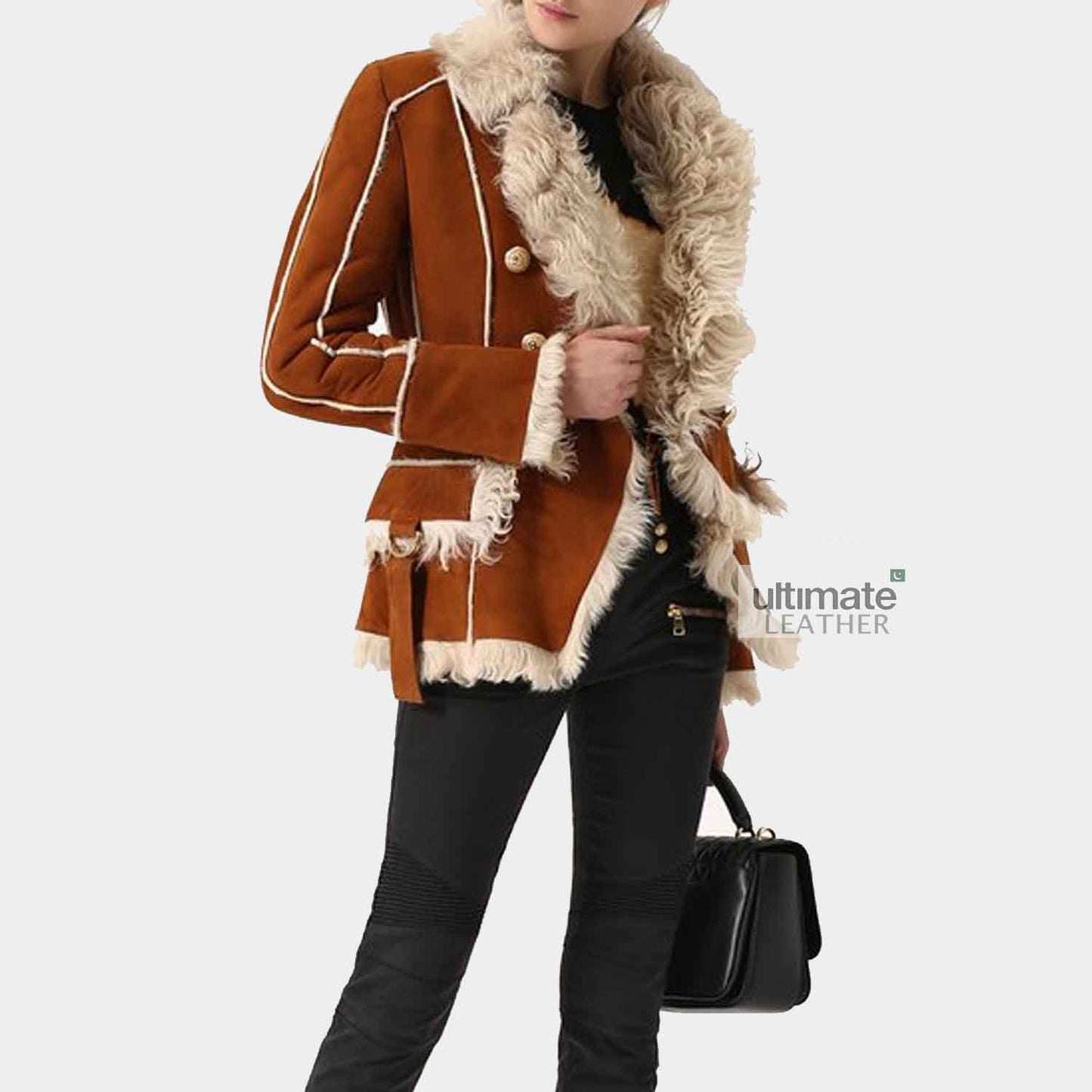 Womens Brown Shearling Leather Jacket
