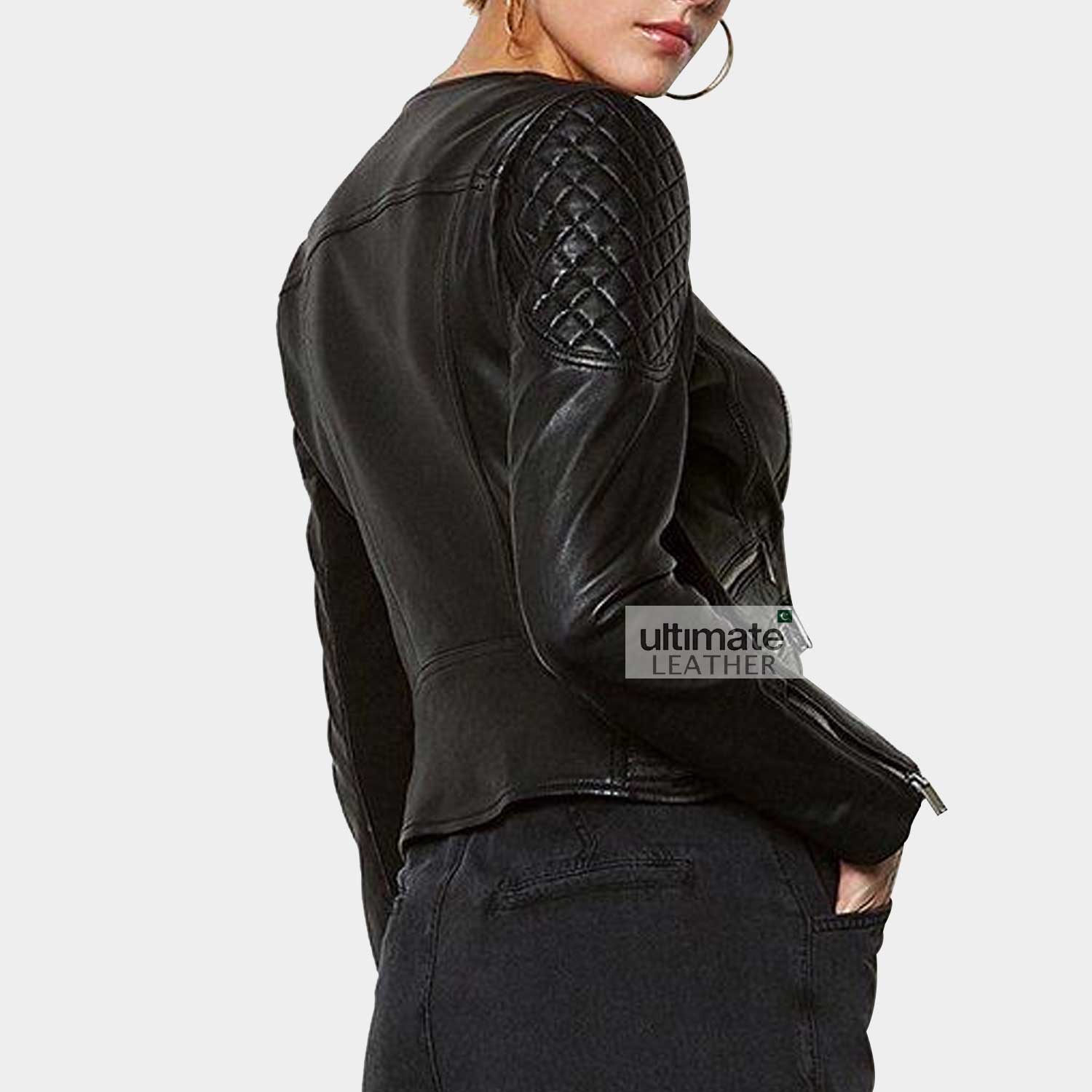 Women's Collarless Leather Jacket