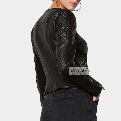 Women's Collarless Leather Jacket