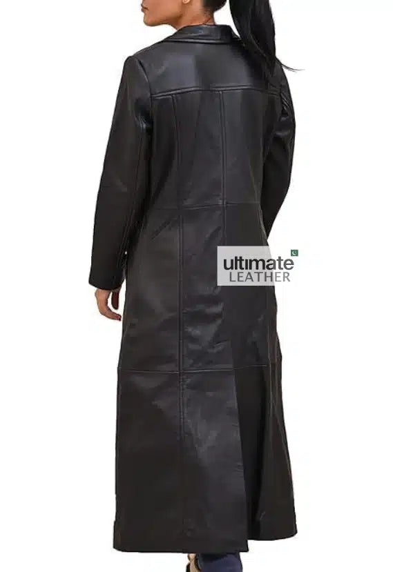 Women's Black Leather Long Coat