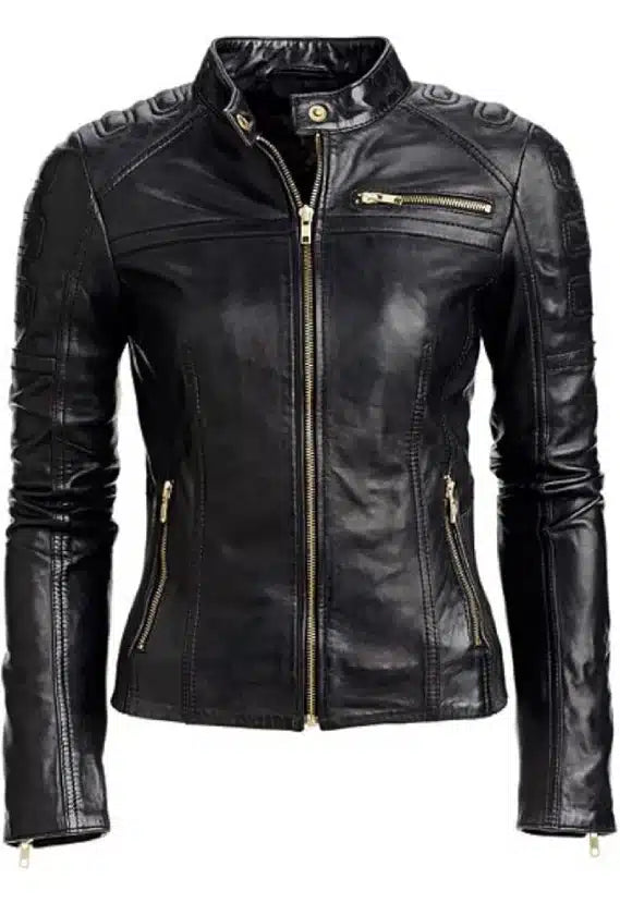 Women's Lambskin Motorcycle Black Leather Jacket