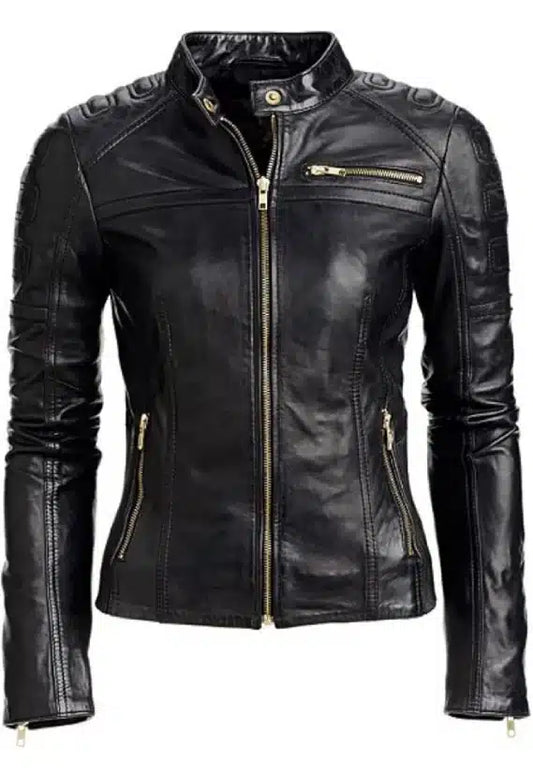 Women's Lambskin Motorcycle Black Leather Jacket
