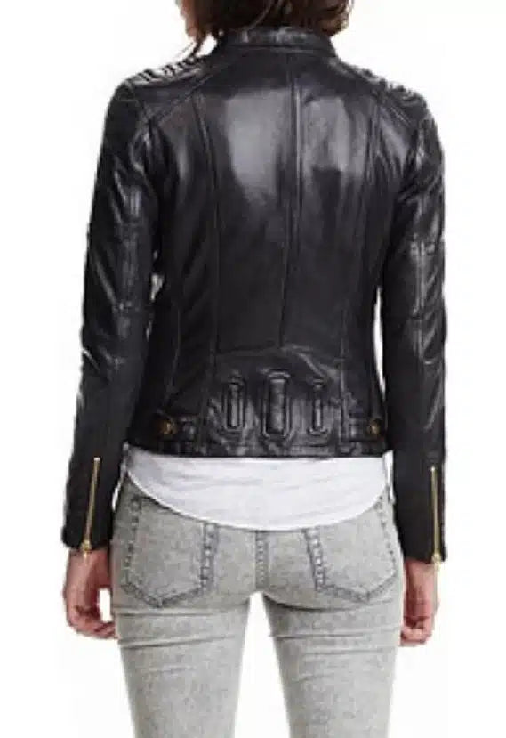 Women's Lambskin Motorcycle Black Leather Jacket