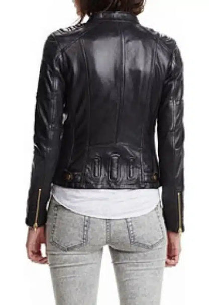 Women's Lambskin Motorcycle Black Leather Jacket