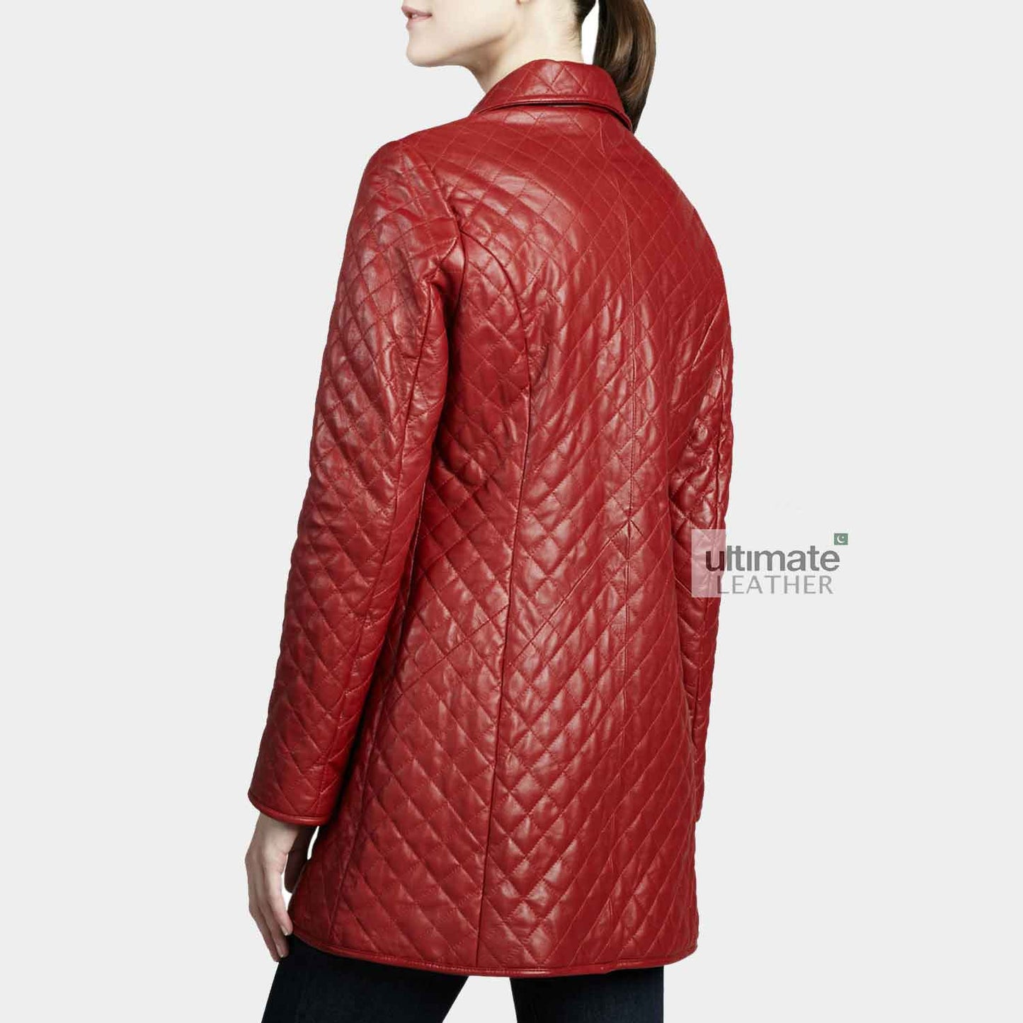 Womens Quilted Leather Trench Coat