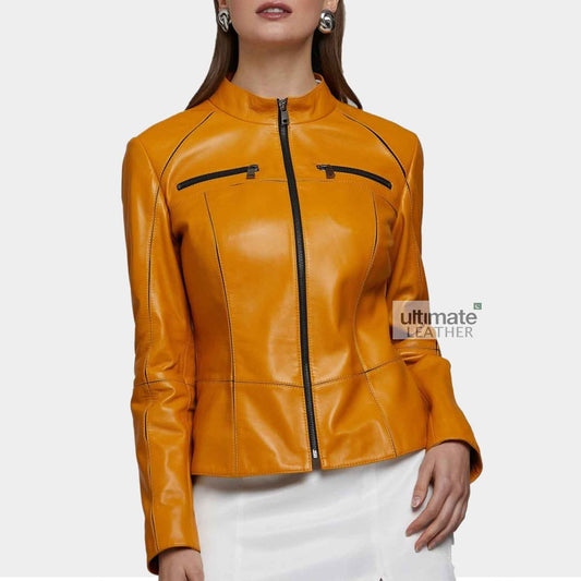 Womens Mustard Yellow Leather Jacket