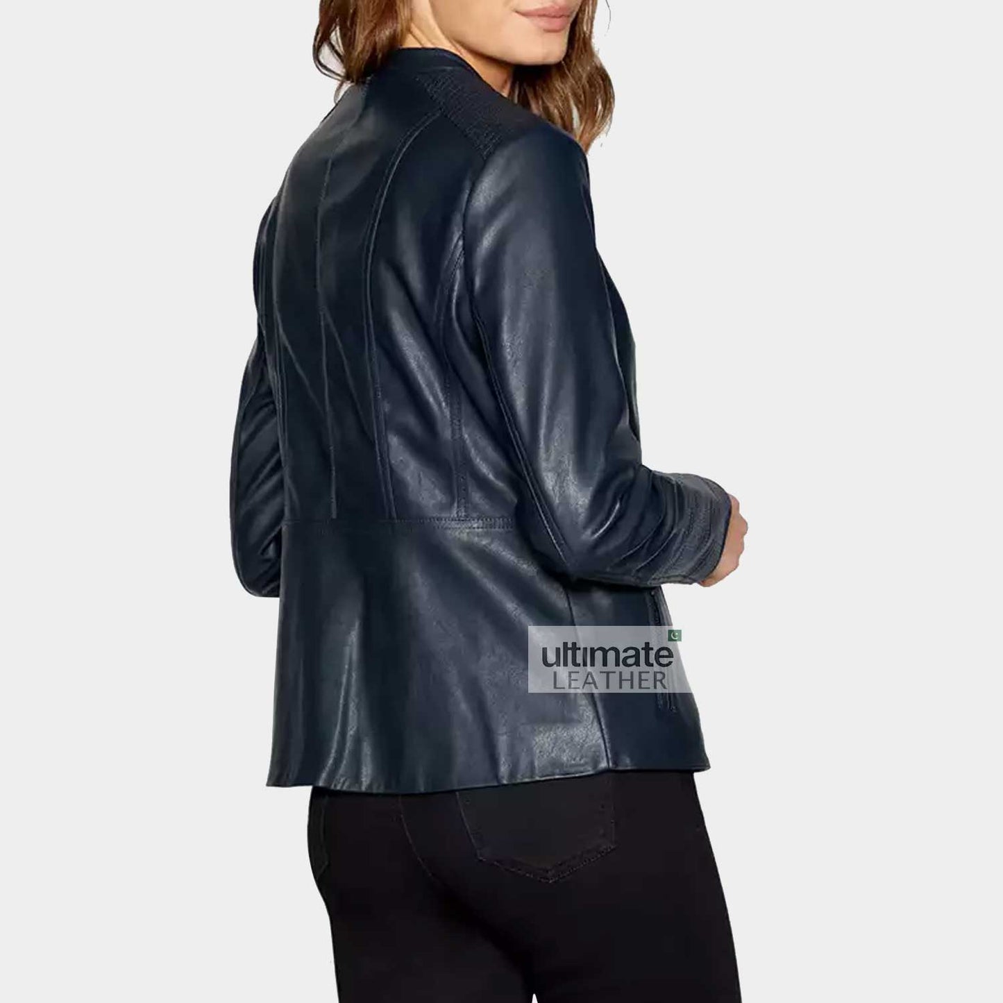 Women's Navy Blue Leather Jacket