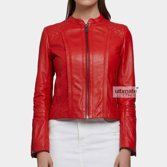 Women's Blood Red Leather Jacket