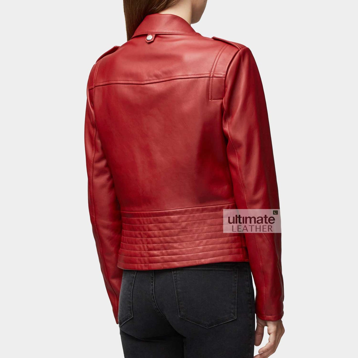Women's Red Biker Leather Jacket