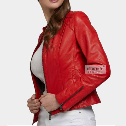 Women's Blood Red Leather Jacket