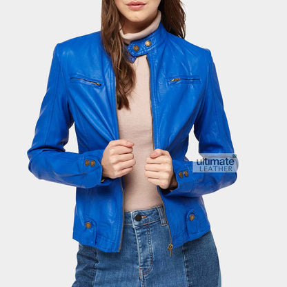 Women's Royal Blue Leather Jacket