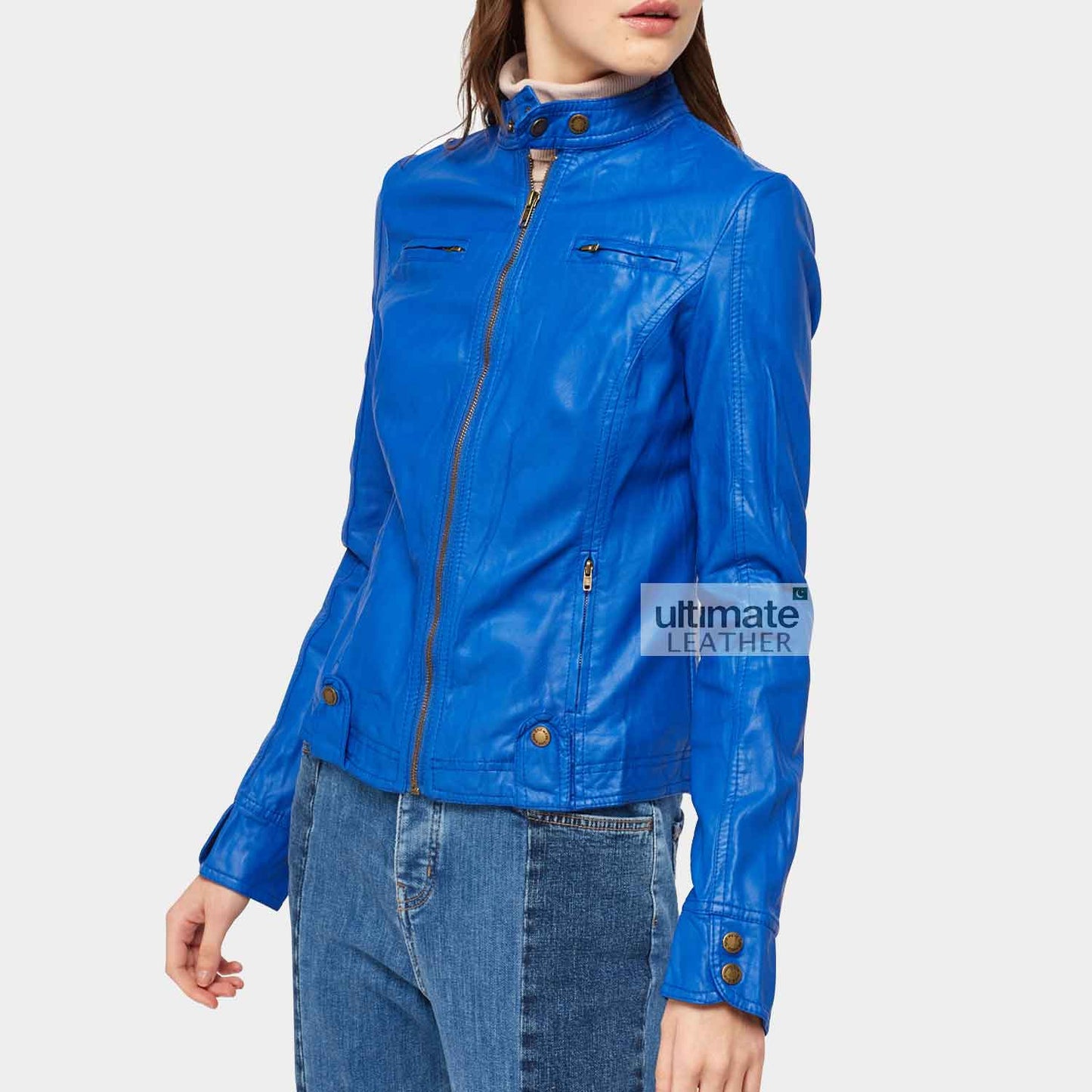 Women's Royal Blue Leather Jacket
