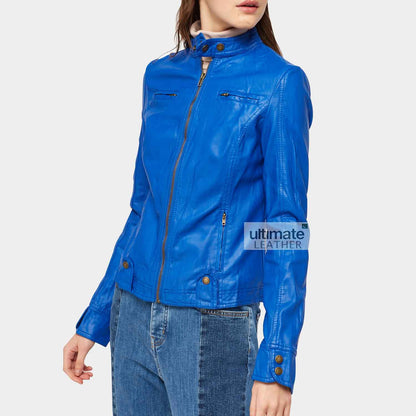 Women's Royal Blue Leather Jacket
