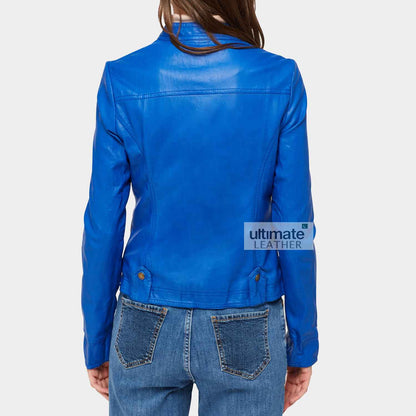 Women's Royal Blue Leather Jacket