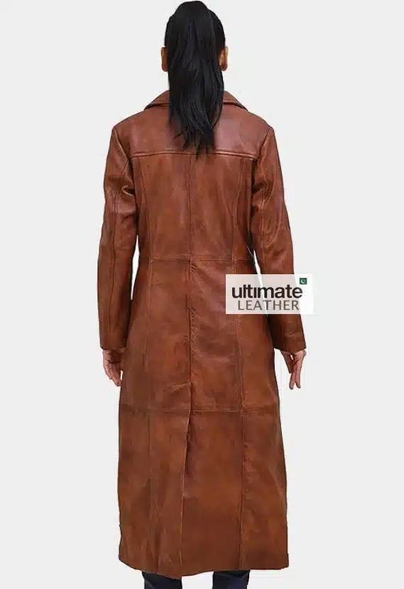 Women's Tan Brown Leather Trench Coat