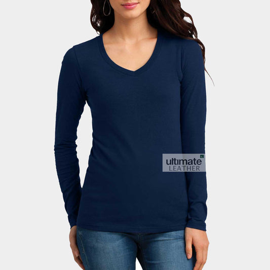 Women's V Neck Navy Blue T-Shirt
