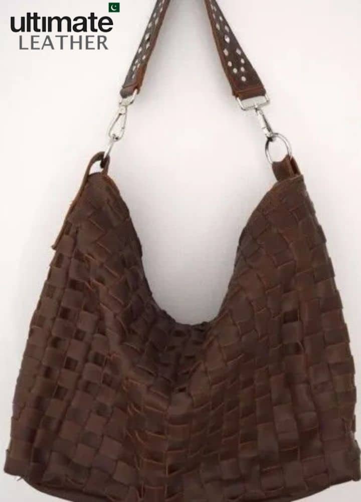 Women's Woven Crossbody Studded Leather Bag