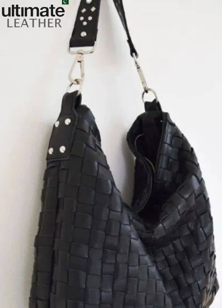 Women's Woven Crossbody Studded Leather Bag