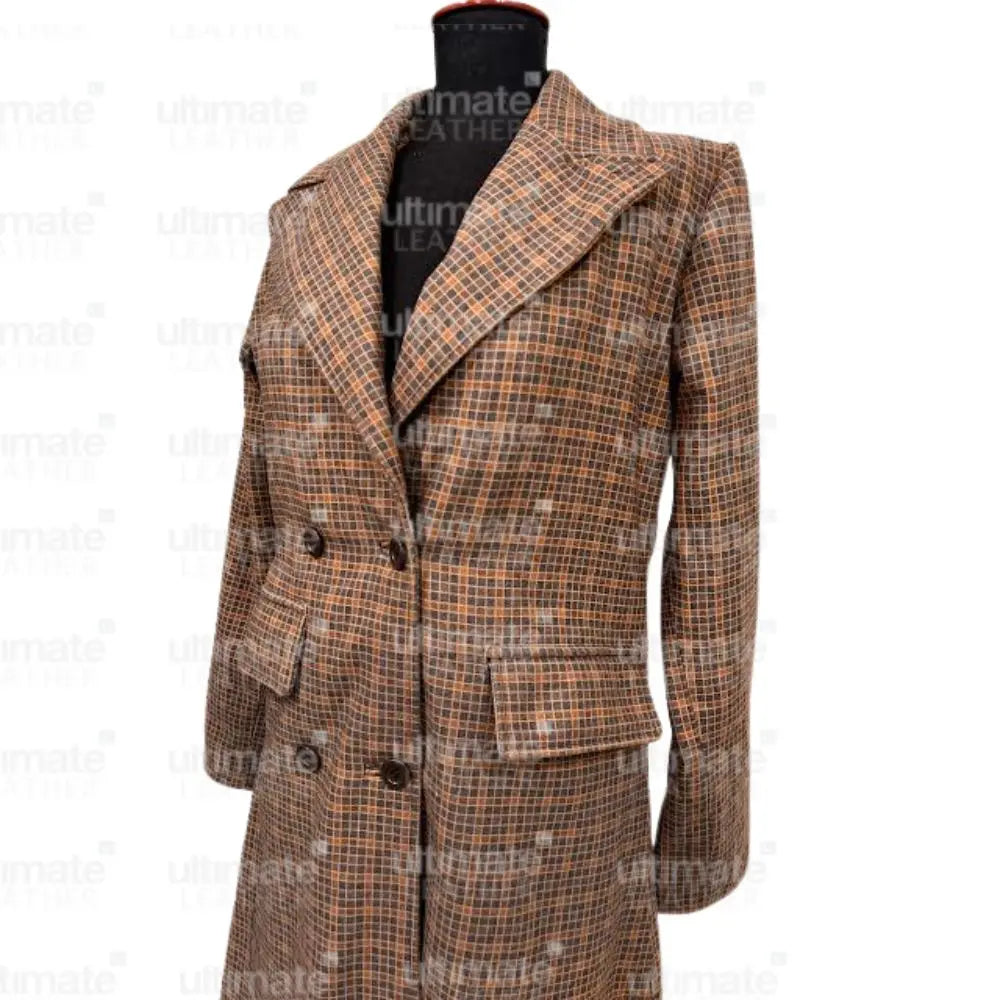 Women's Royal Plaid Double-Breasted Trench Coat