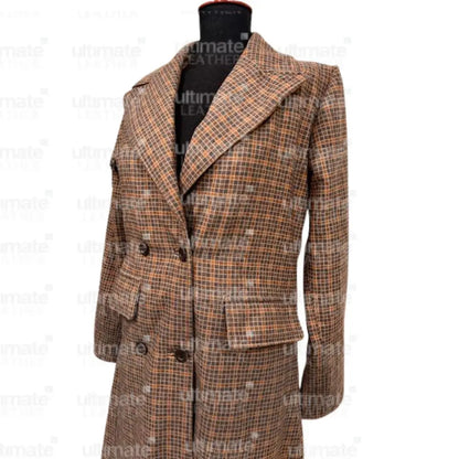Women's Royal Plaid Double-Breasted Trench Coat