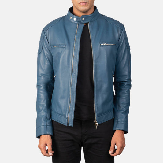 Classic Blue Men's Leather Jacket