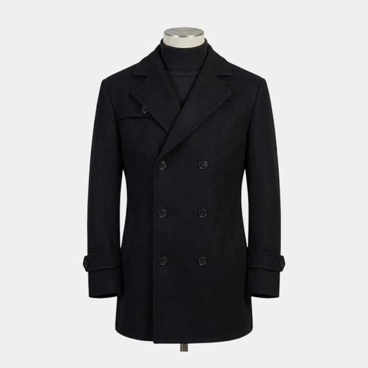 Mens Black Wool Pea Coat