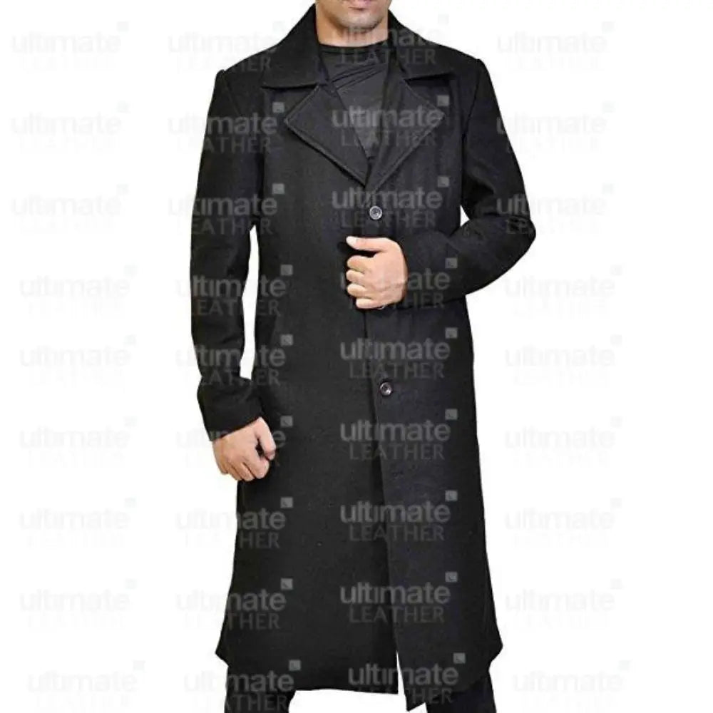 Men's 3 Button Wool Knee-Length Trench Coat