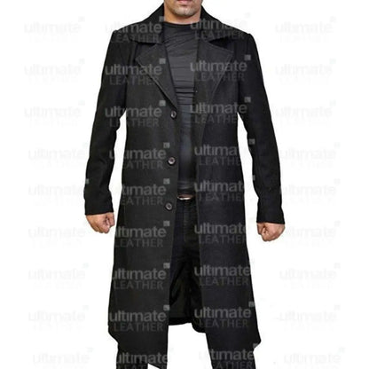 Men's 3 Button Wool Knee-Length Trench Coat