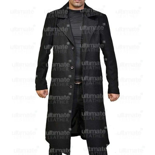 Men's 3 Button Wool Knee-Length Trench Coat