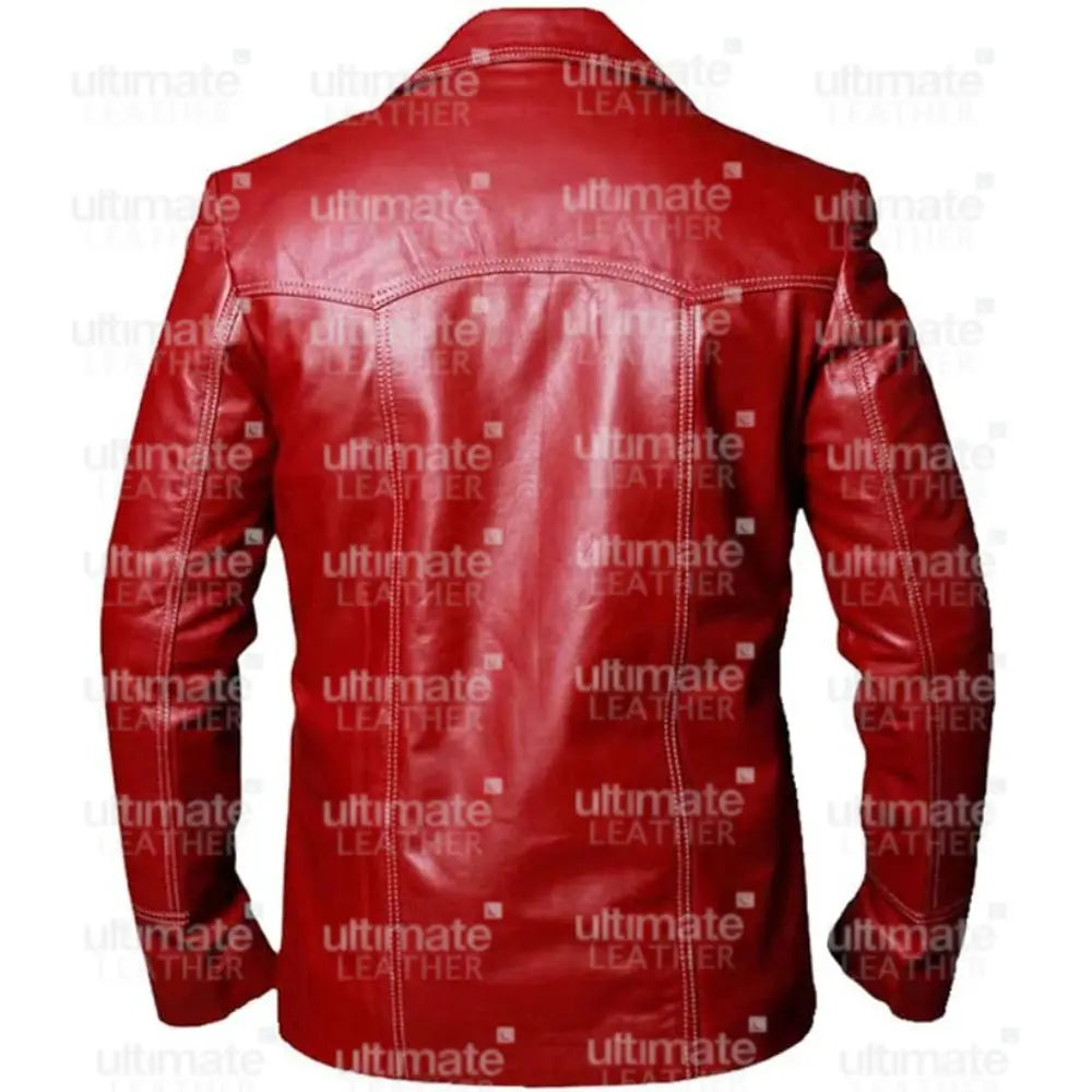 Men's Red Real Leather Blazer