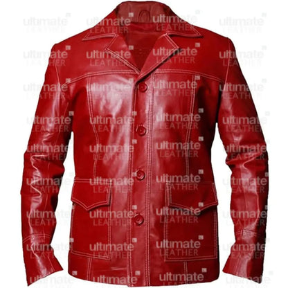 Men's Red Real Leather Blazer